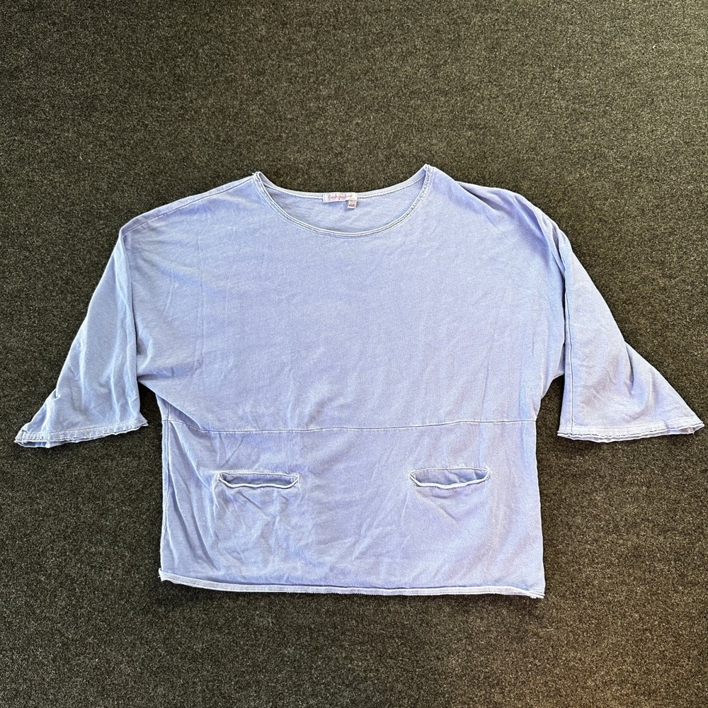 Fresh Produce Womens XS/S Blue Cotton Boxy Pocket Top Made in USA 21683